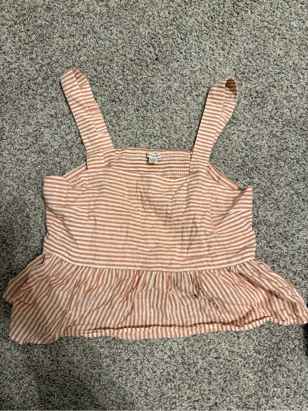 American Eagle Outfitters Coral and White Striped Peplum Tank